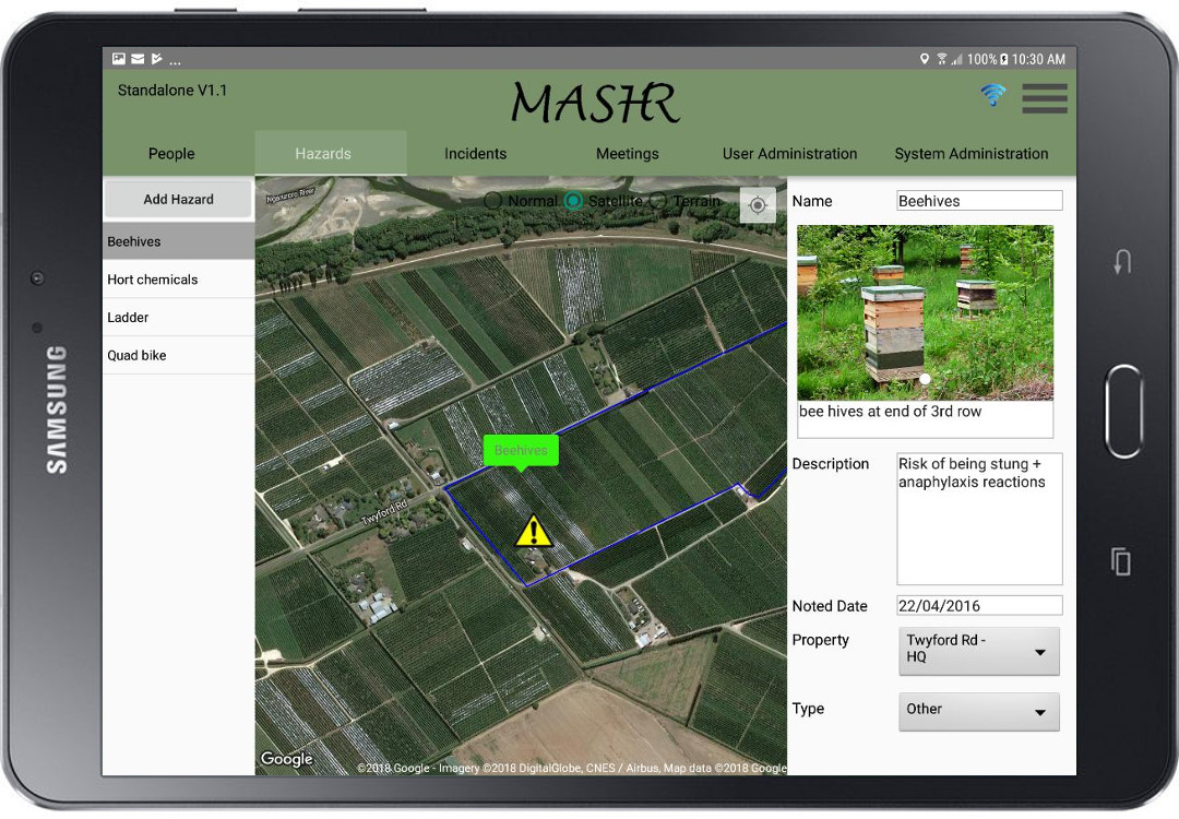 Hazard details screen