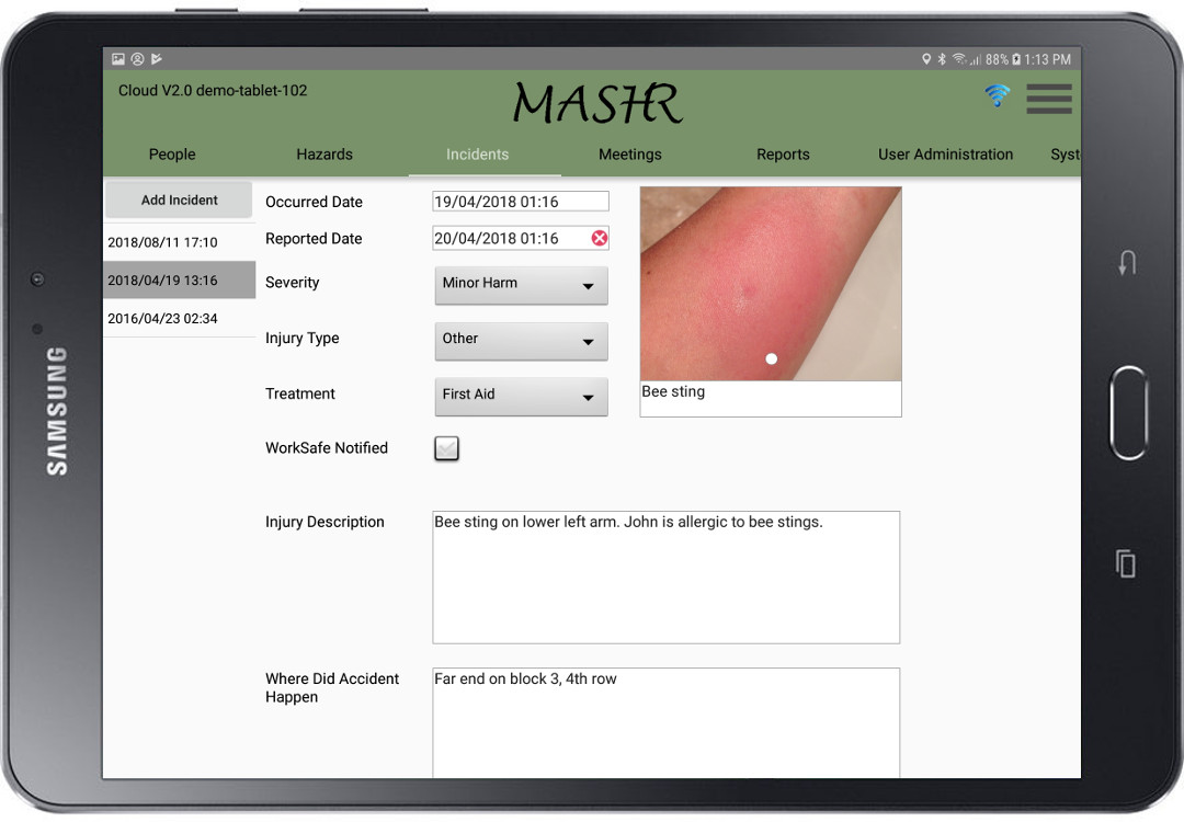 Incident details screen
