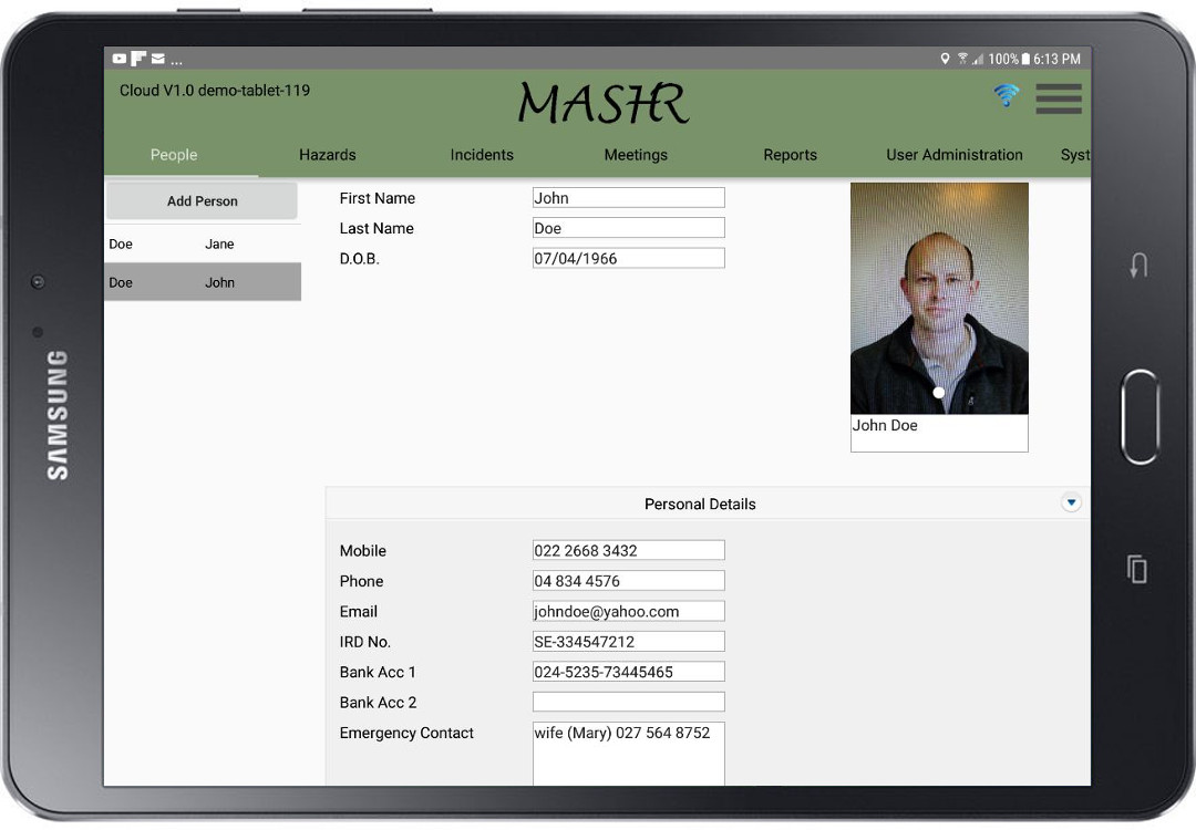 Person details screen
