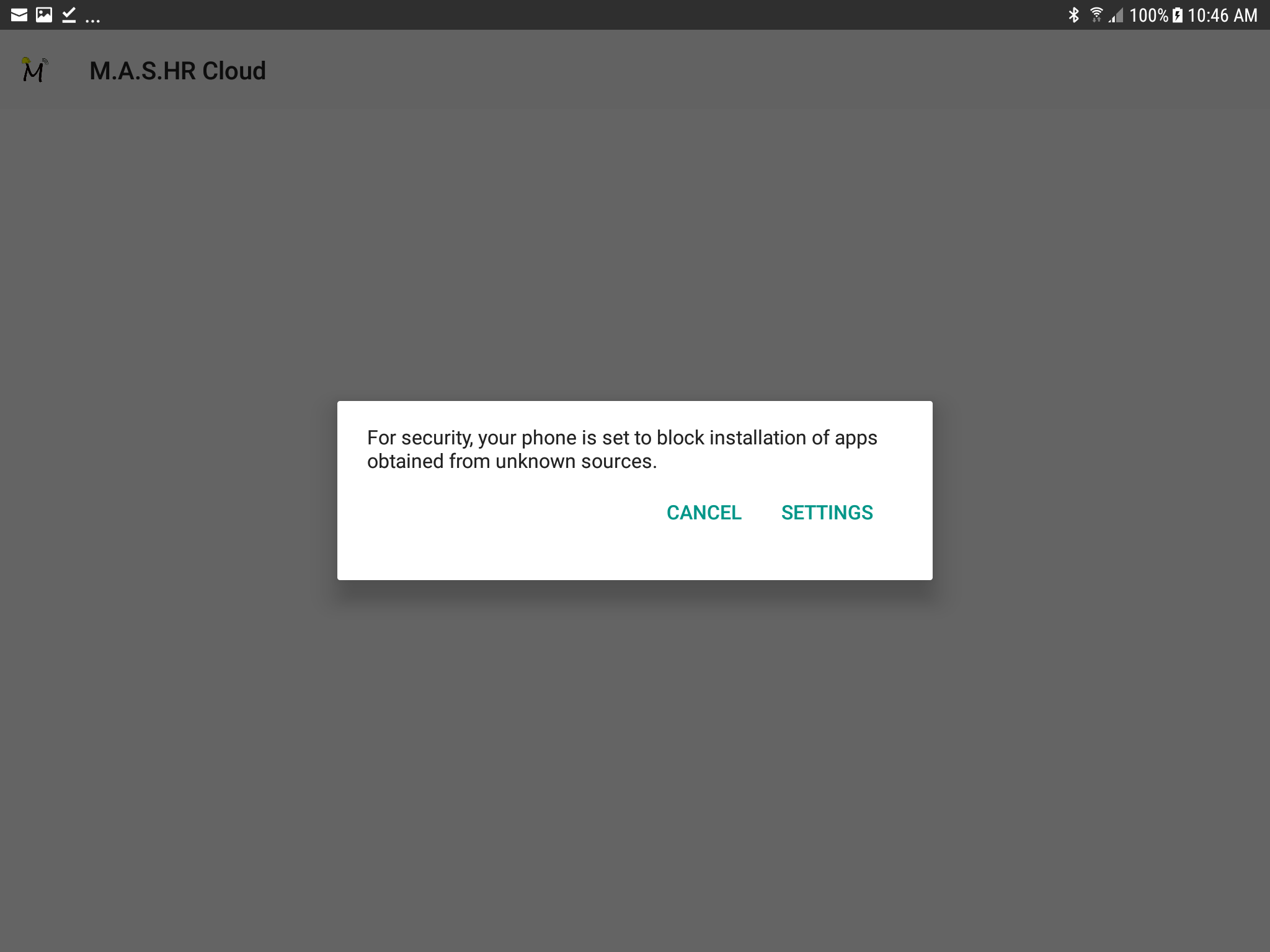 Popup box block installation of apps obtained from unknown sources